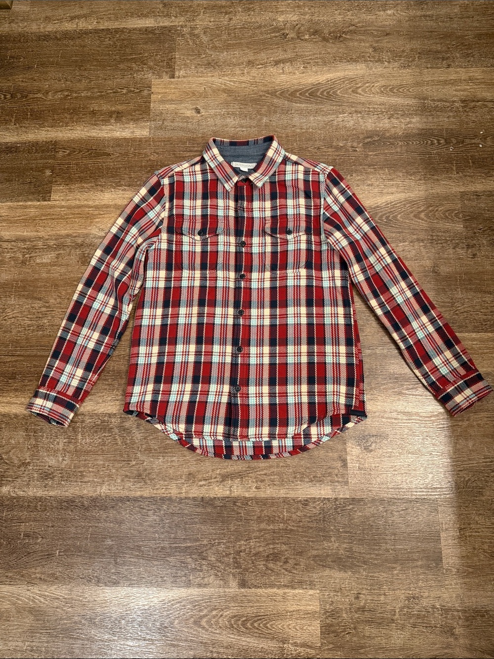 Men's Red Plaid Utility Jacket - Casual Button-Front